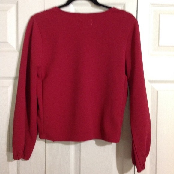 MADEWELL Texture & Thread Small Crepe Wrap Top  Burgundy Maroon Balloon Sleeve - Picture 9 of 10
